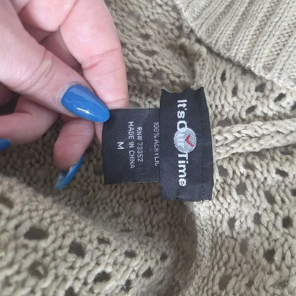 It's Our Time Open Knit Hooded Cardigan Tan Size M